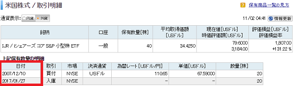 一番古い買付履歴
