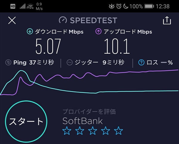速度テスト2(3部屋離れて15メートルくらい、壁3枚、部屋の一番端から端)
