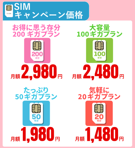 FUJIWi-Fiの月20GB1480円SIMキャンペーン価格