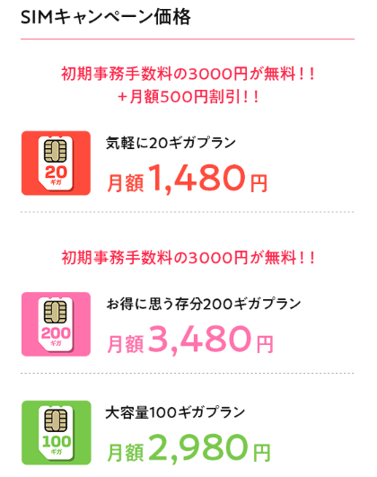SIMキャンペーン価格