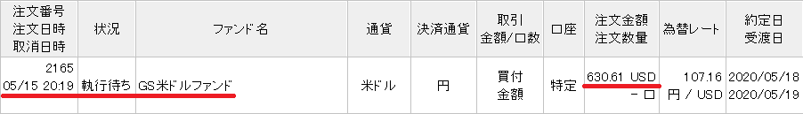 ドルMMF購入2020年5月15日時点