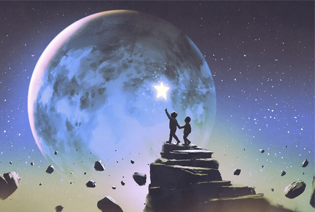 幻想的｜月と星を指さす子供たち