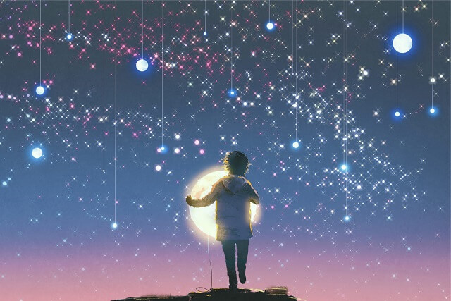 幻想的｜夜空と満月を抱く少年